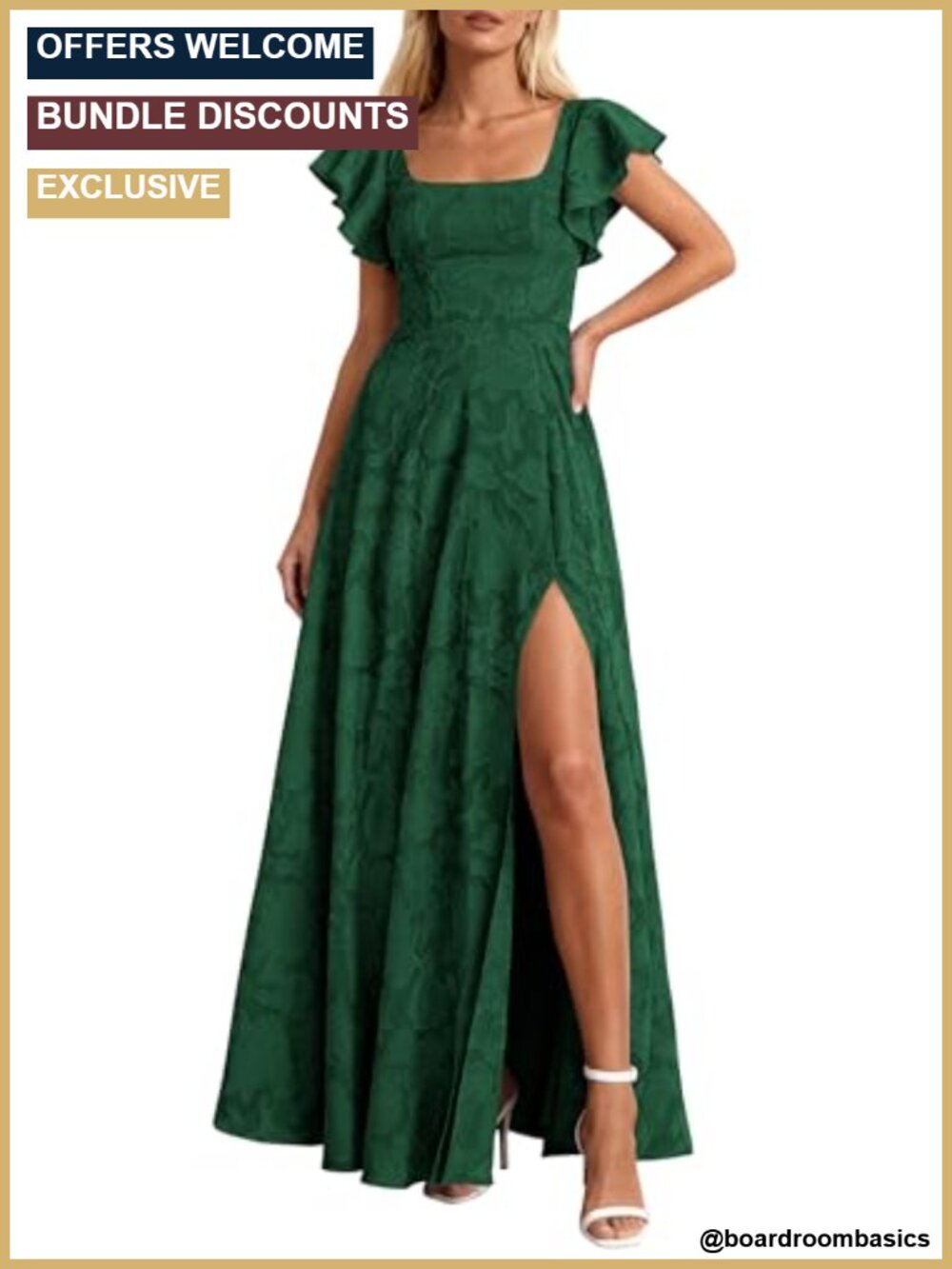 Jacquard Maxi Dress Square Neck Ruffle Sleeve Wedding Guest Formal